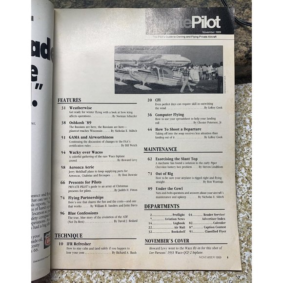 Private Pilot Aviation Magazine November 1989 Wacos Flight Aircraft Airplane - Picture 2 of 7